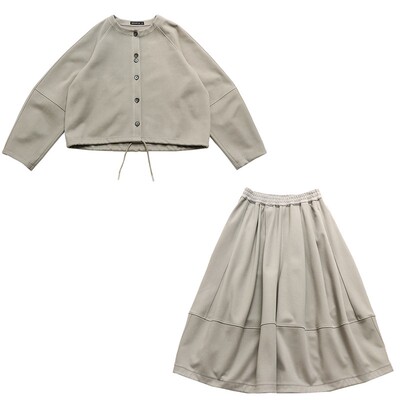 鹿与飞鸟「云朵奶芙」磨毛抽绳卫衣+花苞裙裤懒人套装7306/7307