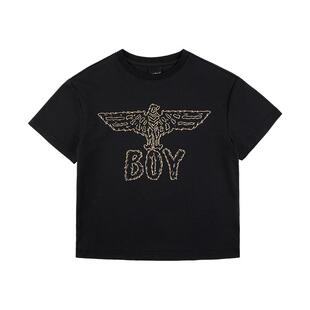 BOY 童装26春夏新品 短袖T恤黑色烫金老鹰印花街头风潮牌宽松男童