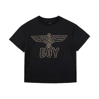 BOY 童装26春夏新品 短袖T恤黑色烫金老鹰印花街头风潮牌宽松男童