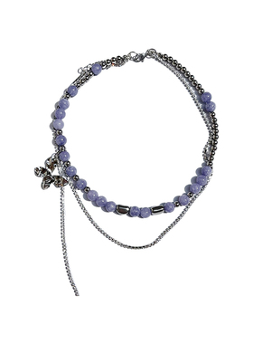 Afterparty紫罗兰石珠项链原创霓虹甜心水钻叠戴褶皱液态蝴蝶项圈