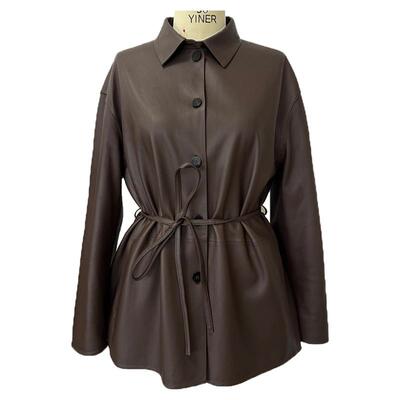 YINER音儿专选2026春季新款时尚圆领羊皮革真皮皮衣短款夹克外套