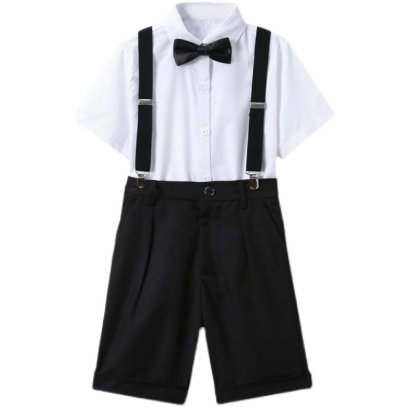 大合唱儿童演出服装男女童礼服小学生背带幼儿园毕业白衬衫黑长裤