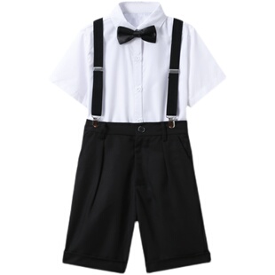 大合唱儿童演出服装男女童礼服小学生背带幼儿园毕业白衬衫黑长裤