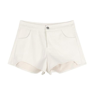 李李服饰高级感米白色牛仔加绒短裤女冬季不规则弧形高腰丰胯热裤