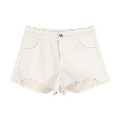 李李服饰高级感米白色牛仔加绒短裤女冬季不规则弧形高腰丰胯热裤