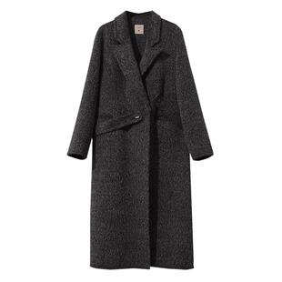 Amii2025冬新款轻奢羊毛羊驼毛宽松长款无弹翻领配腰带双面呢大衣