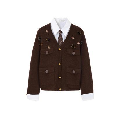 【李大奔同款】REVAN芮范春学院感咖色毛衫两件套RL10107196