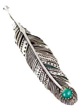 纯银女羽毛雕刻绿松石项链长链