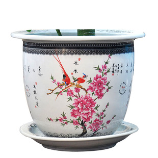 景德镇陶瓷花盆粉彩新中式特大号室内外树盆兰花钵种发财树装饰