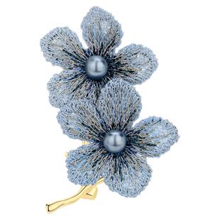 【紫罗兰正版】沁蓝花胸针高档精致珍珠花朵胸花别针生日礼物