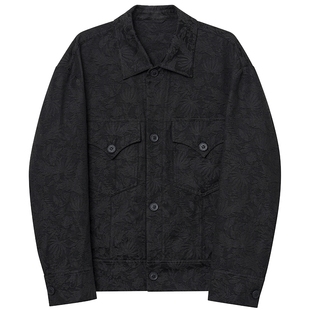 JDV商场同款春秋季新品商场同款黑色棉质提花夹克宽松外套WJK4417