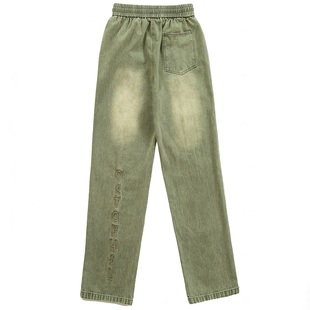 烦恼的Octopusl美式直筒刺绣黄泥牛仔裤复古vibe宽松百搭长裤子男