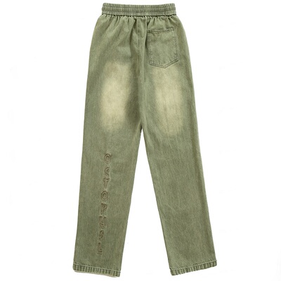 Octopusl美式黄泥水洗刺绣牛仔裤