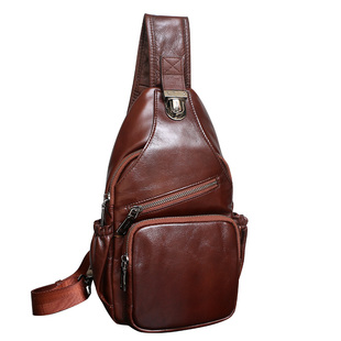 单肩包男真皮斜挎包胸包头层牛皮软皮斜肩包胸前小背包宽肩带男包