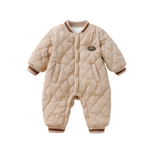 男宝宝棉服冬季加厚连体衣韩版洋气婴儿棒球领休闲服夹棉外出爬服