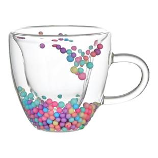 高鹏硅双层玻璃杯爱心彩色球马卡龙流沙水杯牛奶果汁咖啡杯伴手礼