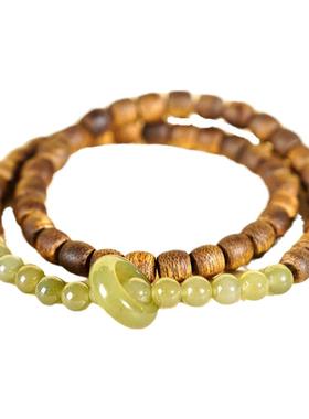 海南棋楠沉香手串和田玉双圈