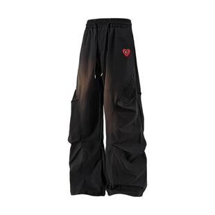 查尔斯桃心 美式褶皱裤子男加厚加绒户外滑雪运动直筒冲锋工装裤