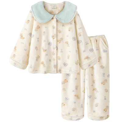 睡衣女款秋冬季碎花小熊保暖加厚