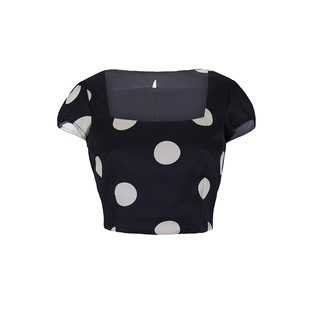 【断码清仓】Ching's 复古大波点方领显瘦露锁骨短款上衣