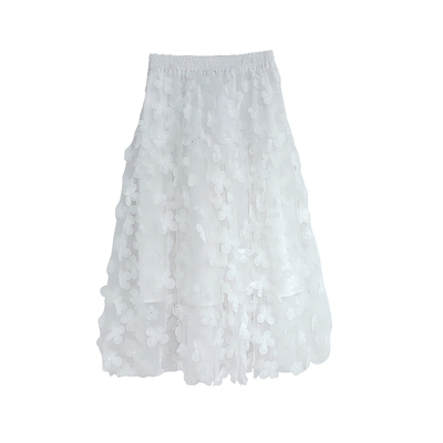 印计谷羽立体花蕾丝A字半裙