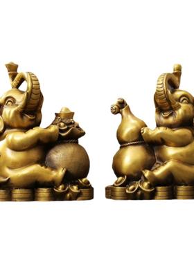 纯铜大象摆件一对招财镇宅财福坐象客厅玄关办公室乔迁家居工艺品