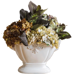 掬涵法式浮雕白色创意陶瓷花瓶立柱花盆客厅桌面插花器釉下彩复古