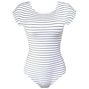 范德安连体泳衣女三角连体短袖保守显瘦聚拢露背蝴蝶结温泉度假