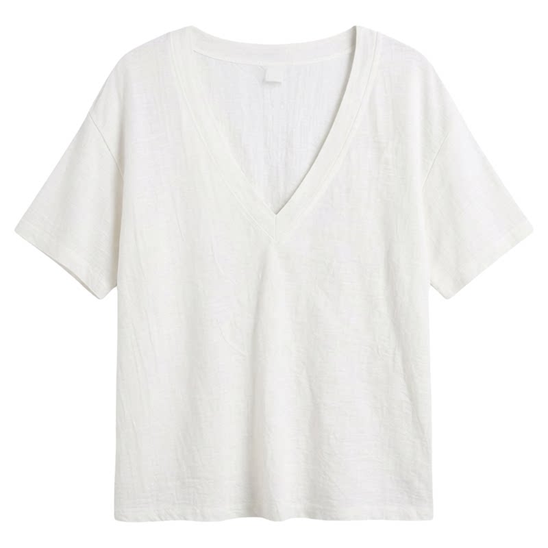 Solid Color Loose V-Neck Casual T-Shirt纯色宽松V领休闲T恤女