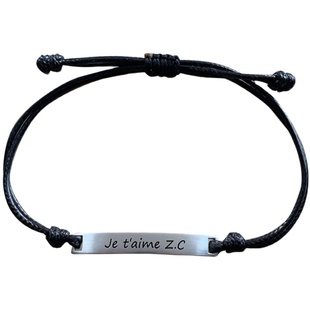 定制刻名字母长方条编织手绳情侣手链925纯银男女一对圣诞节礼物