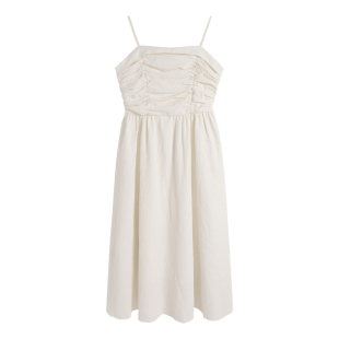 弥古白色吊带连衣裙女修身一字领抹胸长裙夏季度假裙子初恋小白裙