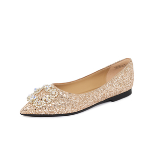 REEMOOR睿慕2025秋季新款法式复古尖头浅口单鞋水钻方扣平底鞋女