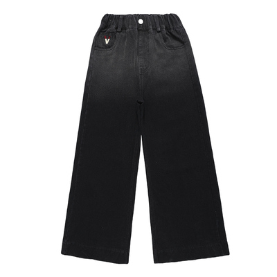 女童裤子刺绣渐变窄版牛仔阔腿裤