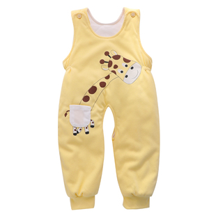 婴儿背带裤秋外穿夹棉保暖男宝开扣棉裤冬季加厚冬天宝宝加绒裤子