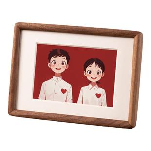 榫卯实木胡桃木榉木结婚登记照摆台情侣婚纱洗照片做成相框678寸