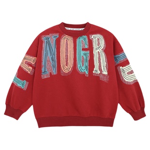 派町童装男童红色卫衣2026新款春装儿童套头上衣大童休闲帅气外套