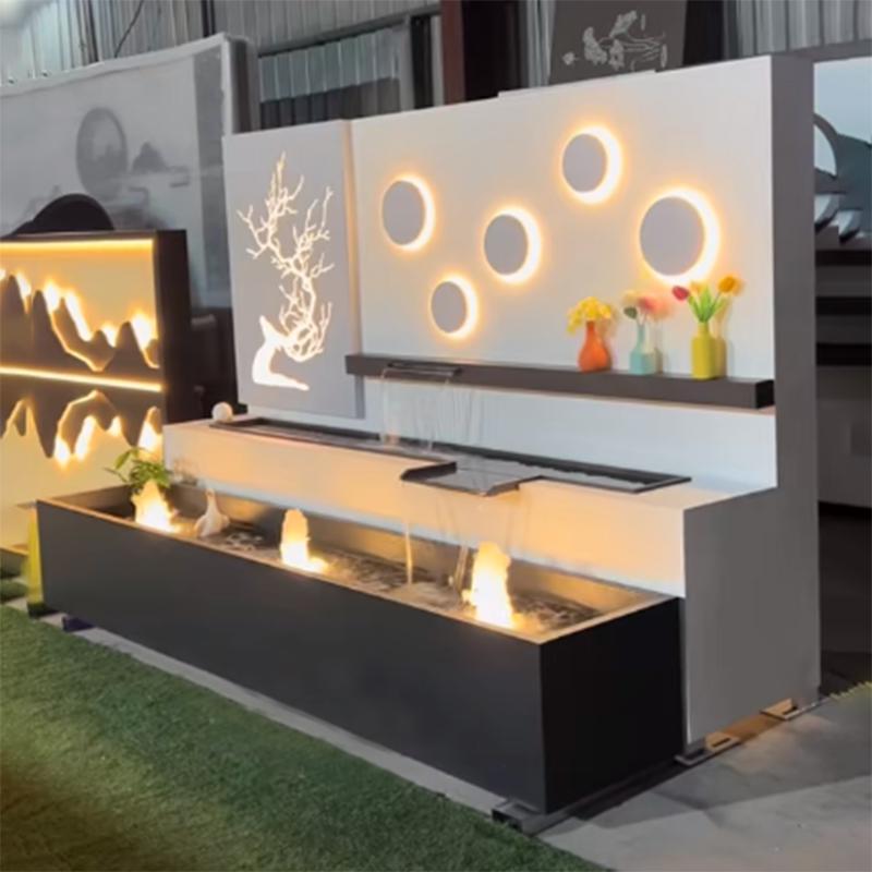 不锈钢流水屏风隔断墙庭院别墅水幕墙景观背景墙现代简约迎门照壁