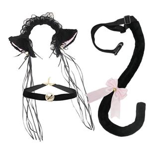 发箍项圈猫耳朵头饰蕾丝猫咪脖铃铛儿童套装女仆lolita发箍套装