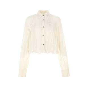 【明星同款】wana try镂空编织廓形短款衬衫25新品米白时髦上衣女