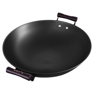 陆川铁锅炒菜锅家用双耳铁锅已开锅大号圆底炒锅无涂层铸铁生铁锅