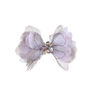 shes茜子莫奈印象工艺水晶浪漫薄纱蝴蝶结马尾半发夹高档盘发横夹