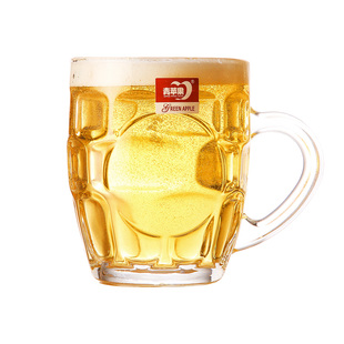 青苹果啤酒杯无色透明玻璃杯耐热大号加厚家用套装无盖带把水茶杯
