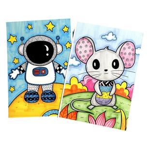 线描临摹卡儿童画室创意绘画初级黑白彩色线条装饰画美术临摹卡片