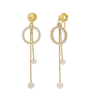 复古法式圆环珍珠流苏耳钩时尚新款圆脸显瘦长款蚊香盘无耳洞耳夹