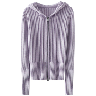 哇别犹豫！秒收！加厚100%纯山羊绒拉链开衫女连帽毛衣针织外套