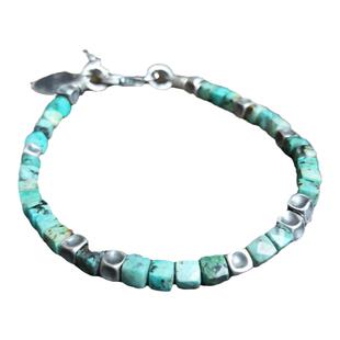 波兰代购Cubes◇手作复古刻面绿松石立方体手工氧化纯银银珠手链