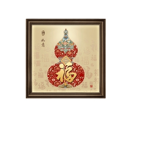 中古风葫芦挂画玄关装饰画入户正对门福禄客厅壁画餐厅轻奢高级感
