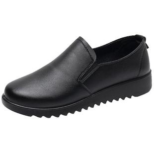 单鞋工作鞋女黑色防水防滑通勤软底平底上班鞋厨房妈妈鞋大码女鞋