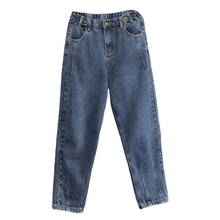 胖妹妹大码牛仔裤女高腰韩版显瘦哈伦裤九分直筒裤宽松百搭弹力款