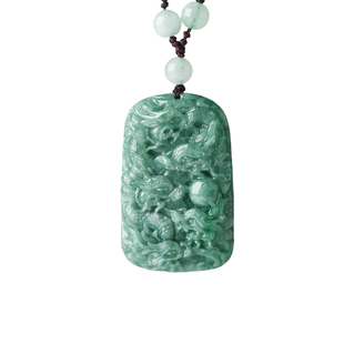 天然珠宝缅甸玉石翡翠九龙护主吊坠豆种龙牌挂件双面方牌玉佩项链